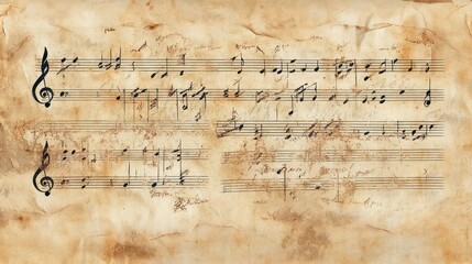 Classical music manuscript illustration, showcasing elegant handwritten sheet music on aged paper for a refined, traditional feel.