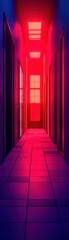 Fototapeta premium A vibrant, surreal hallway illuminated with red and blue lights, creating an intriguing atmosphere for various creative projects.