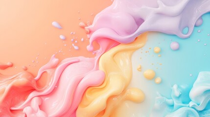 A dynamic advertisement featuring vibrant 3D liquid fonts that drip and flow seamlessly like paint on a colorful background showcasing creativity and movement