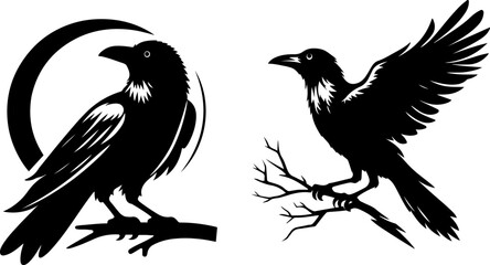 Naklejka premium crow silhouette vector style with white background