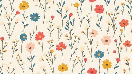 Seamless Pattern featuring Small Simple Flowers for use in Cards Covers or Curtains A Colorful Feminine Ornament with a Bright Modern Texture in a Rustic Style Background Design with Small Flowers