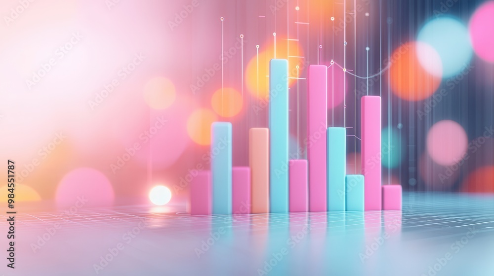 Poster Abstract Colorful Bar Chart with Bokeh Background.