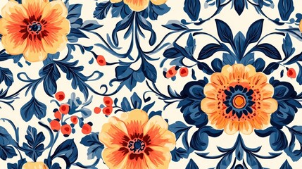 Seamless floral pattern with geometric ornamentation