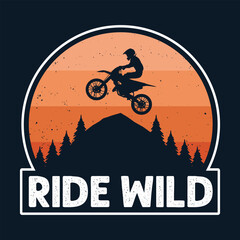 Ride wild with rider riding a motocross vintage illustration for t shirt, poster etc
