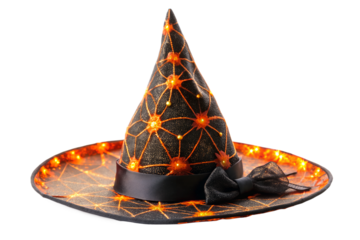 Witch hat with lights isolated on transparent background for halloween
