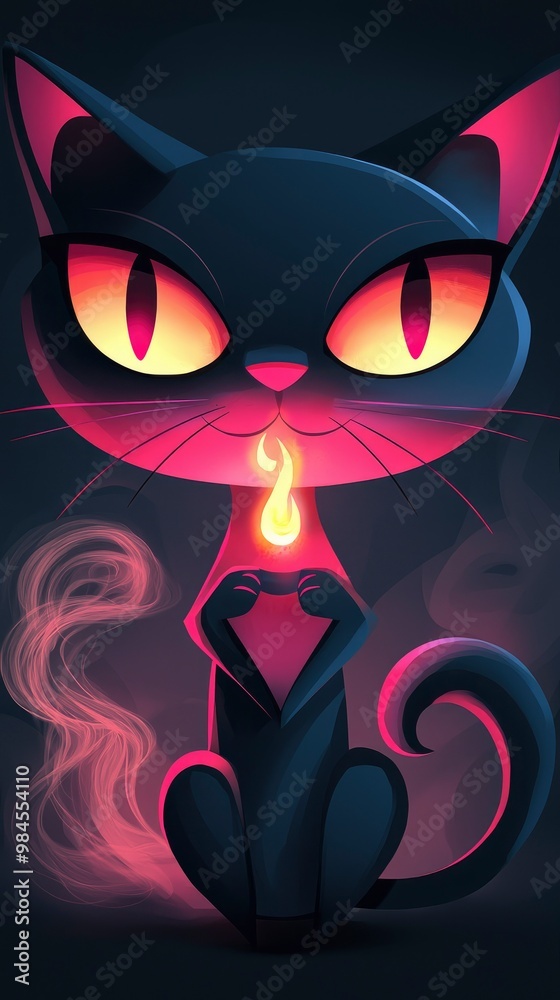 Canvas Prints mystical black cat with flame