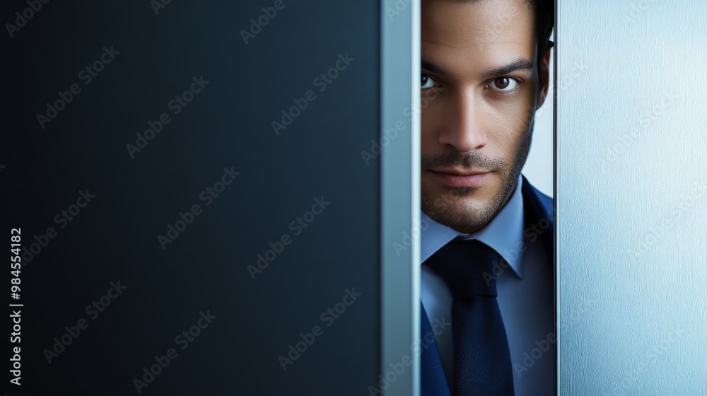 Canvas Prints businessman peeking, on the right, peeking half of the body