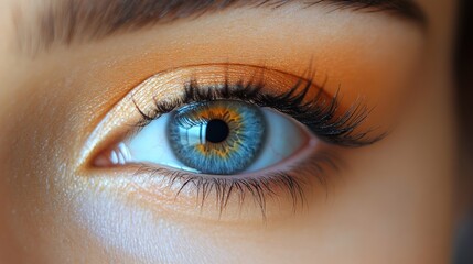 Obraz premium Close-up of a female eye with long false eyelashes, showcasing makeup and beauty details. 