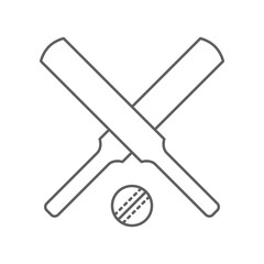 Cricket bat ball icon icon. Simple outline style. Crossed cricket bats with ball, accessories, wood, wicket, baseball, sport concept. Thin line symbol. Vector illustration isolated. Editable stroke.
