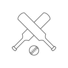 Cricket bat ball icon icon. Simple outline style. Crossed cricket bats with ball, accessories, wood, wicket, baseball, sport concept. Thin line symbol. Vector illustration isolated. Editable stroke.