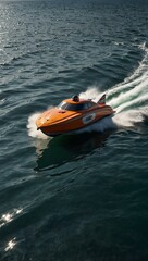 Obraz premium Intense speedboat racing with a daring pilot taking sharp turns in sunny weather.
