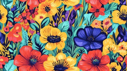 Vibrant illustration featuring decorative hand drawn flowers for floral wallpaper