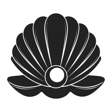 Elegant pearl shell silhouette vector on white background, perfect for decor or digital projects.