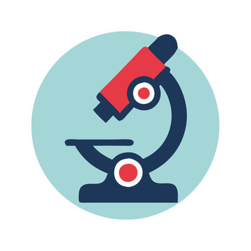 Medical microscope icon in modern flat style with blue and red colors, design concept