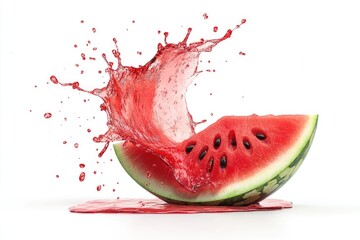 watermelon juice spilling out of a cut fruit isolated on white