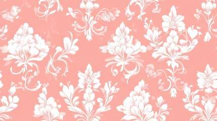 Fototapeta premium Seamless vintage floral pattern featuring white flower motifs on a pink background ideal for wallpaper designs