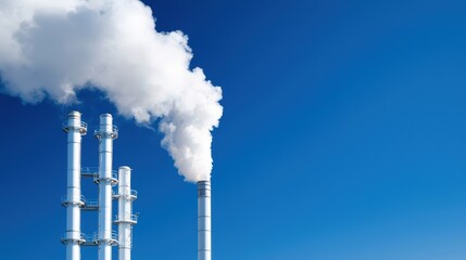 A large stack of smokestacks with a blue sky in the background