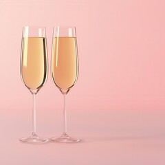 Business deal celebration, with champagne glasses, 3D illustration, copy space for text,