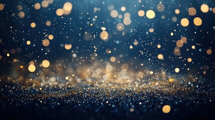 Obraz premium A shimmering background of golden and blue bokeh lights with sparkling particles.