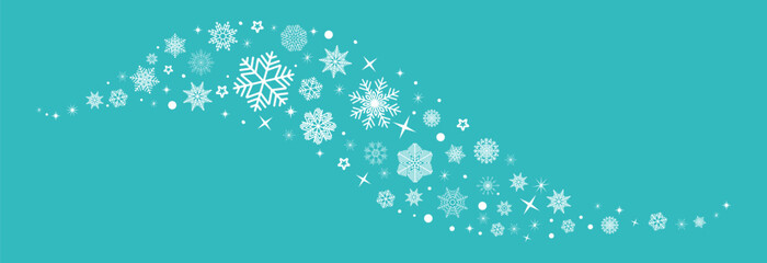 Snowflakes border in wave shape.White snowflakes with stars border. Snowflakes wave vector. Christmas decoration.Template with a christmas elements .Snowflakes garland © Tally 18