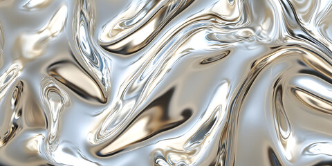 Silver metallic liquid texture. abstract background in the form of liquid shiny metal. glossy chrome texture. 3D rendering