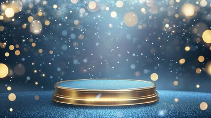 A sparkling podium against a blue backdrop, ideal for awards or presentations.