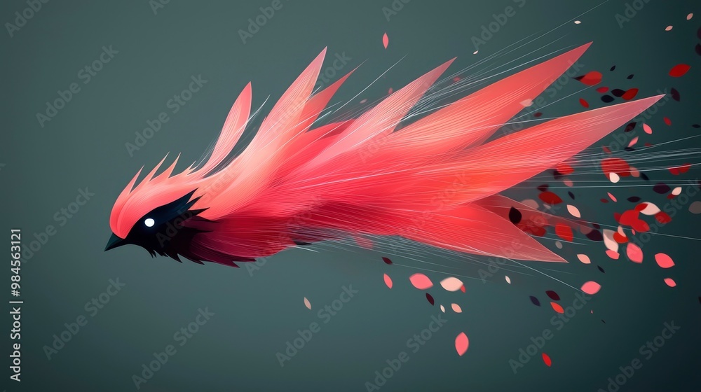 Canvas Prints Abstract Red Bird with Feathers Flying