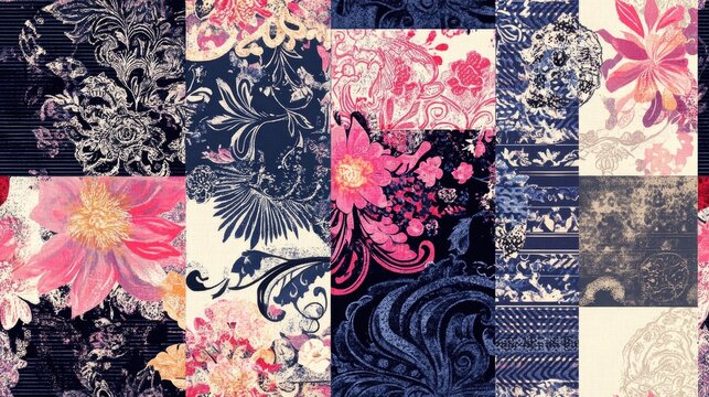 Seamless patchwork paisley striped floral fabric print pattern