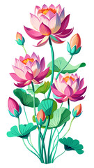 Serene Lotus Flower Illustration - Delicate Pink and Green Petals, Symbolic for Peace and Purity, Ideal for Spiritual and Botanical Themes, Lotus Vector Illustration