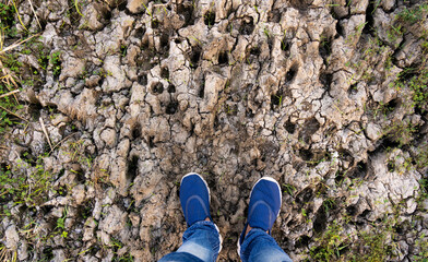 Man's foot on farmland