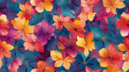 Colorful floral pattern trend for fabric print in digital textile design