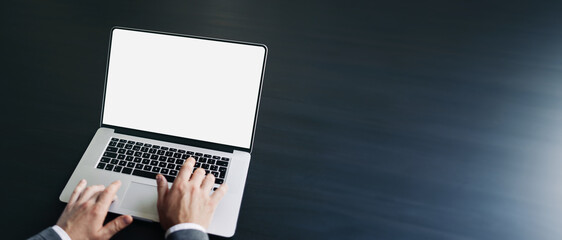 Man with laptop. Mockup of the screen