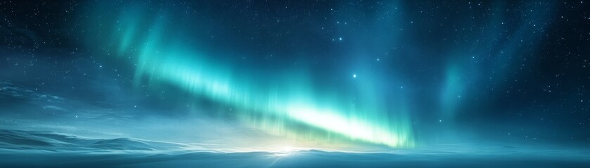 Majestic northern lights dance across the night sky, illuminating the landscape with vibrant shades of green and blue.