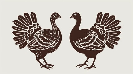 Obraz premium Stylized illustration of two turkeys, featuring intricate patterns and a charming design, perfect for autumn decor.