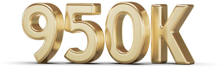 950K Followers Gold 3D Number