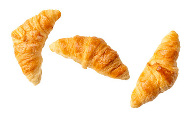 Top view set of gold or brown croissants isolated with clipping path in png file format