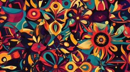 Fototapeta premium Abstract Puzzles Concept with Symmetric Pattern and Ornamental Decorative Kaleidoscope Featuring Geometric Circle and Star Shapes