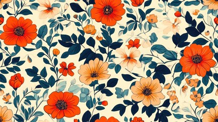 Vintage floral seamless pattern with colorful designs