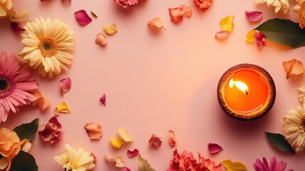 Diwali Lights with oil lamp decorated with copy space for Happy Diwali background concept.