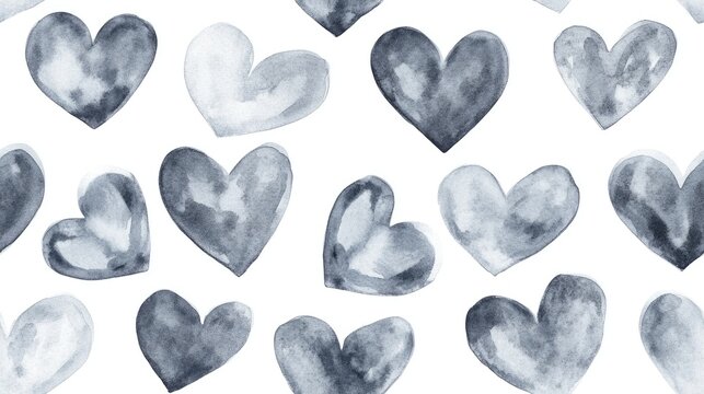 Seamless pattern of hand drawn grey hearts Symbolic design for Valentine s Day suitable for birthday card backgrounds wrapping paper and wedding invitations Watercolor elements on a white backgrou