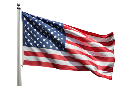 Waving american flag isolated on transparent background