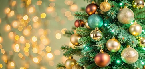 Obraz premium Christmas Tree With Baubles balls And Blurred Shiny Lights ornaments decoration