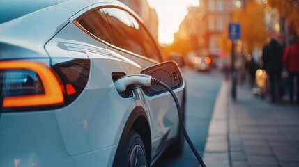 Naklejka premium A Electric car and carbon neutrality, highlighting its role in reducing emissions and promoting clean energy