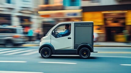 A delivery  Electric car vehicles, focusing on efficiency and eco-friendly transportation.