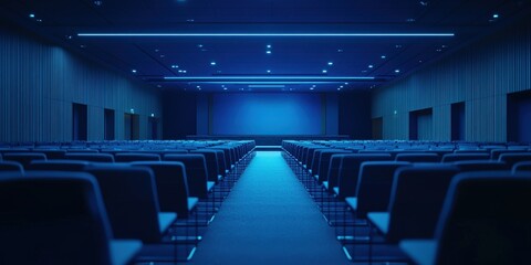 Naklejka premium Modern conference room with blue lighting ambiance