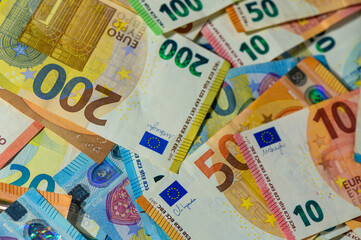 Set of different euro banknotes, background