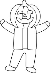 Cute Halloween Kid with Pumpkin head outline vector.
Cartoon pumpkin head child outline svg. 
isolated Halloween pumpkin man outline.
Kid boy with pumpkin head outline vector.