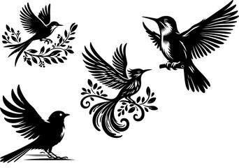 flying bird silhouette vector style with white background