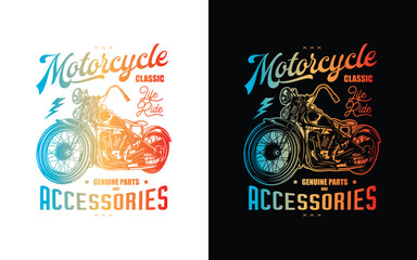 T-shirt or poster design with an illustration of an old motorcycle. Original vector illustration in vintage style.
