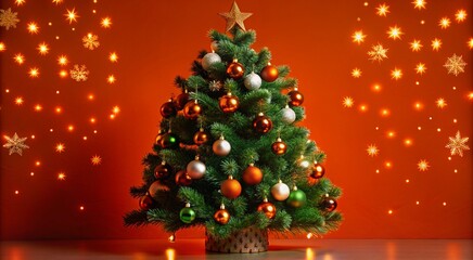 Obraz premium Christmas Tree With Baubles balls And Blurred Shiny Lights ornaments decoration
